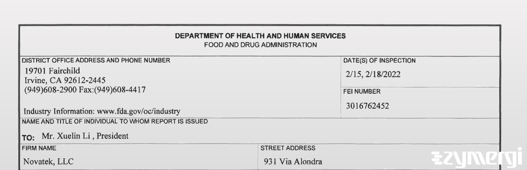 FDANews 483 Novatek, LLC Feb 18 2022 top