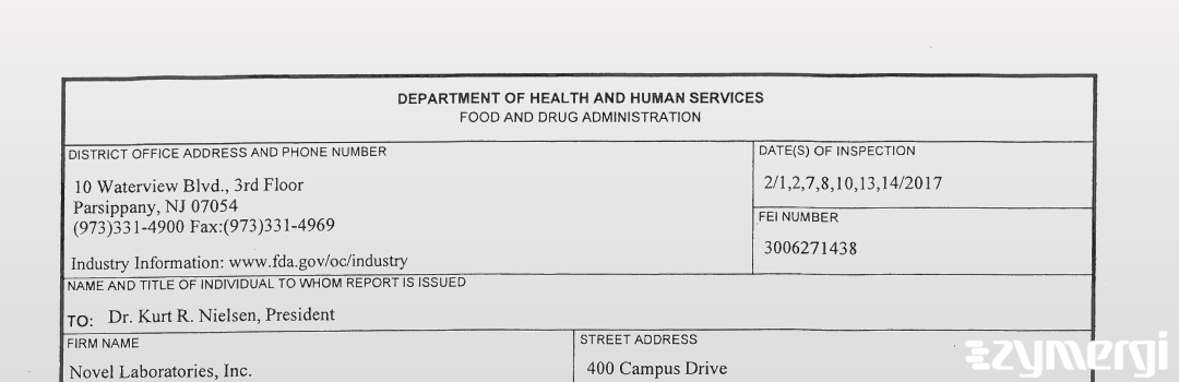 FDANews 483 Novel Laboratories, Inc. Feb 14 2017 top