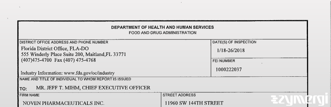 FDANews 483 Noven Pharmaceuticals Inc Jan 26 2018 top