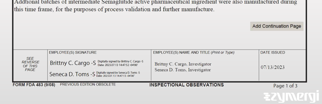 Seneca D. Toms FDA Investigator Brittny C. Cargo FDA Investigator