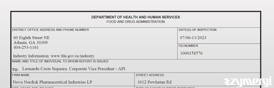 FDANews 483 Novo Nordisk Pharmaceutical Industries LP Jul 13 2023 top