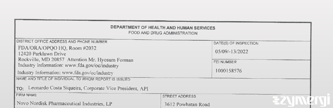 FDANews 483 Novo Nordisk Pharmaceutical Industries LP May 13 2022 top