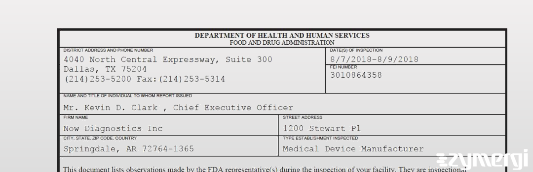 FDANews 483 Now Diagnostics Inc Aug 9 2018 top