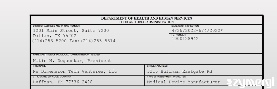 FDANews 483 Nu Dimension Tech Ventures, Llc May 4 2022 top