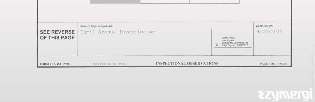 Tamil Arasu FDA Investigator