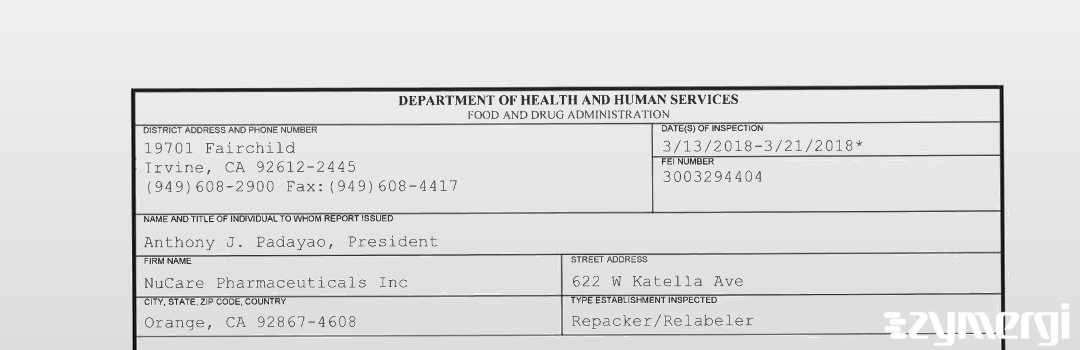 FDANews 483 NuCare Pharmaceuticals Inc Mar 21 2018 top