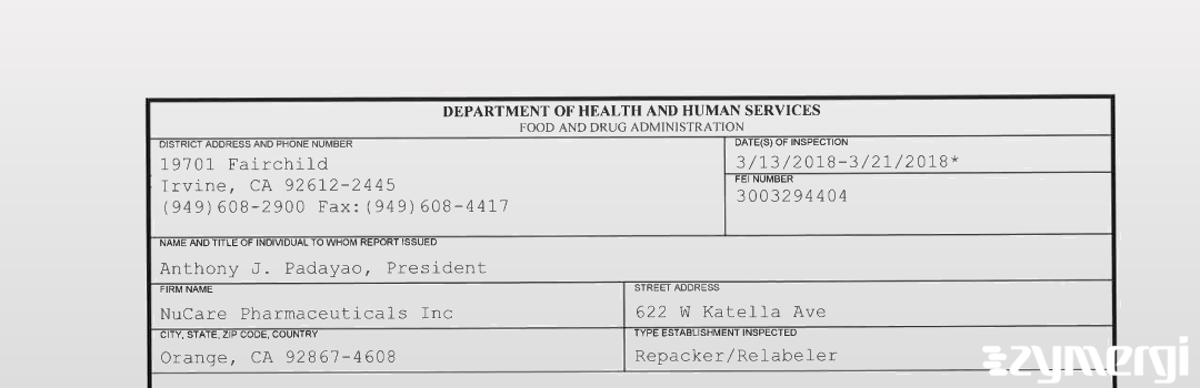 FDANews 483 NuCare Pharmaceuticals Inc Mar 21 2018 top