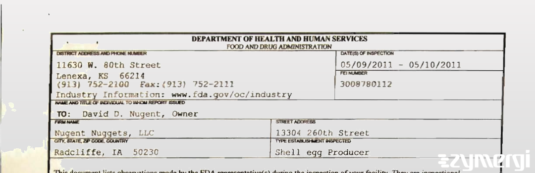FDANews 483 Nugent Nuggets, LLC May 10 2011 top