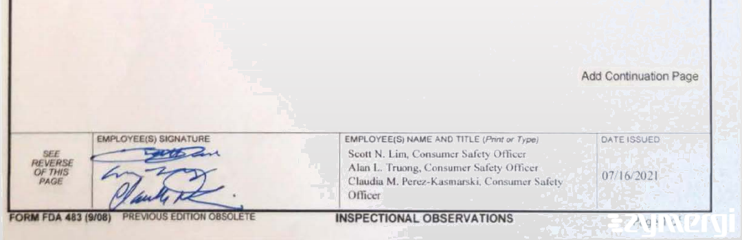 Scott N. Lim FDA Investigator Claudia M. Perez-Kasmarski FDA Investigator Alan L. Truong FDA Investigator 