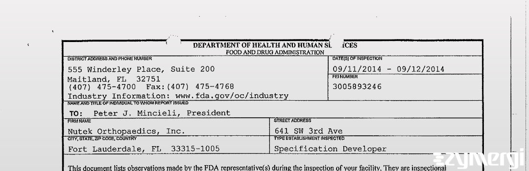FDAzilla 483 Nutek Orthopaedics, Inc. Sep 12 2014 top