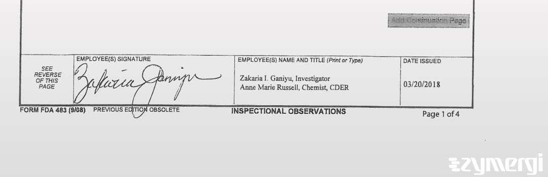 Zakaria I. Ganiyu FDA Investigator