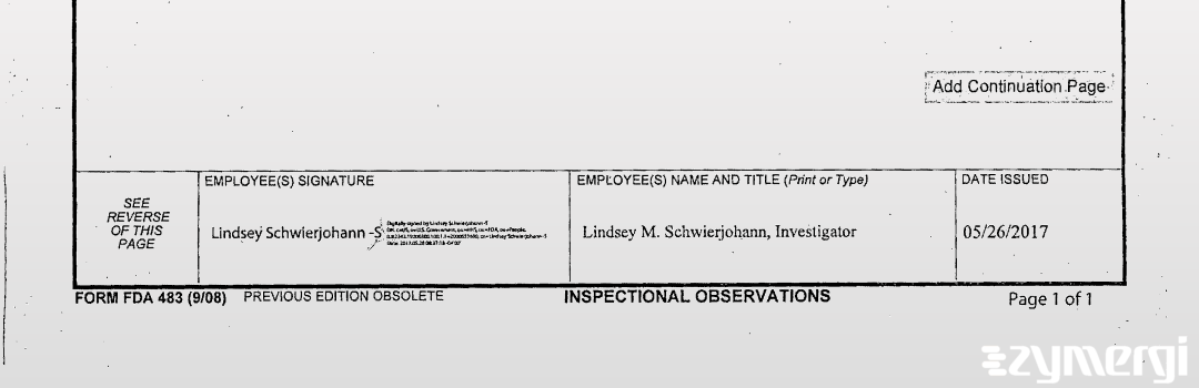 Lindsey M. Schwierjohann FDA Investigator