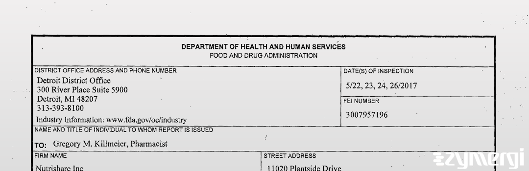 FDANews 483 Nutrishare Inc May 26 2017 top