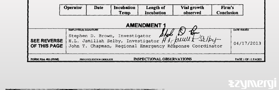 Stephen D. Brown FDA Investigator Hala L. Selby FDA Investigator