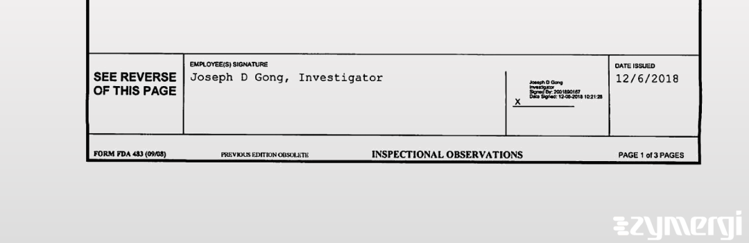 Joseph D. Gong FDA Investigator 