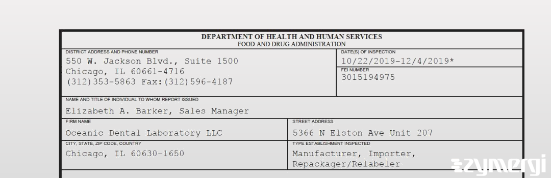 FDANews 483 Oceanic Dental Laboratory LLC Dec 4 2019 top