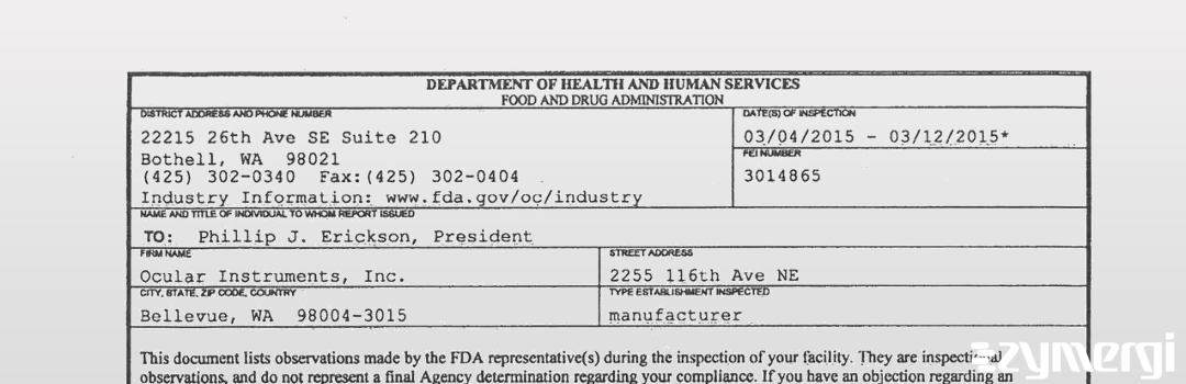 FDANews 483 Ocular Instruments, Inc. Mar 12 2015 top