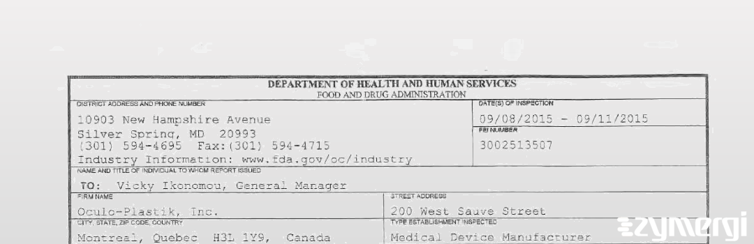FDANews 483 Oculo-Plastik, Inc. Sep 11 2015 top