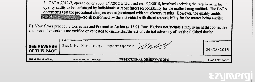 Paul M. Kawamoto FDA Investigator