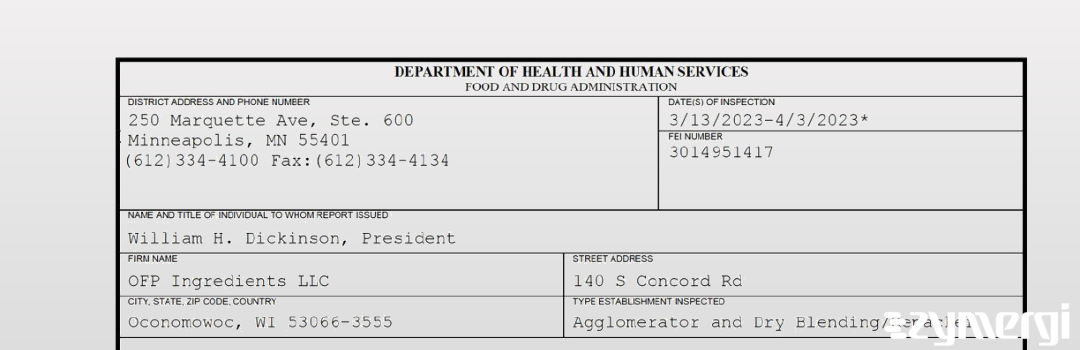 FDANews 483 OFP Ingredients LLC Apr 3 2023 top