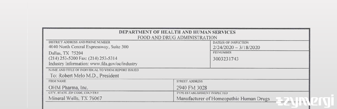 FDANews 483 OHM Pharma, Inc. Mar 18 2020 top