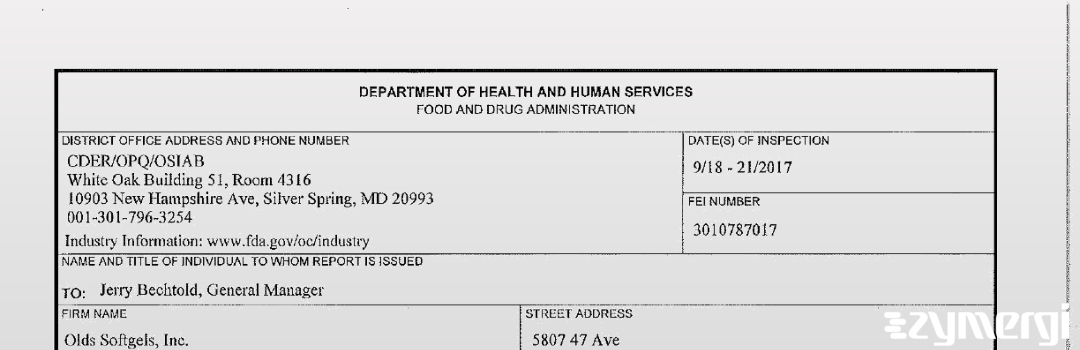 FDANews 483 Olds Softgels, Inc. Sep 21 2017 top