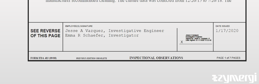 Jesse A. Vazquez FDA Investigator Emma R. Schaefer FDA Investigator 