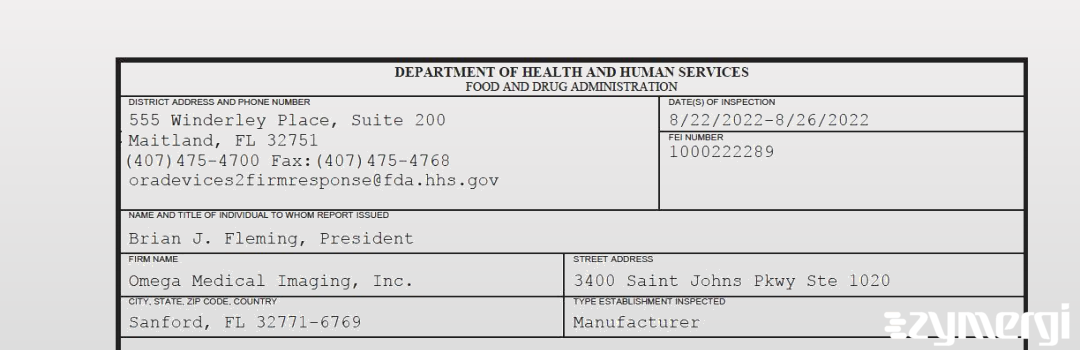 FDANews 483 Omega Medical Imaging, Inc. Aug 26 2022 top