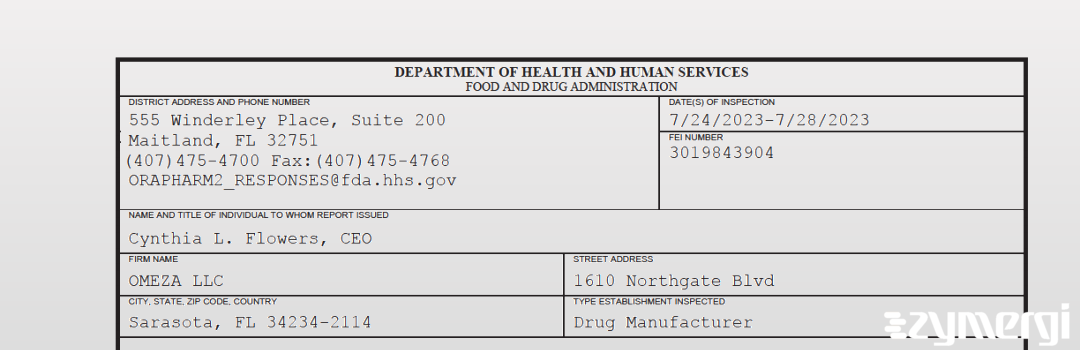 FDANews 483 OMEZA LLC Jul 28 2023 top