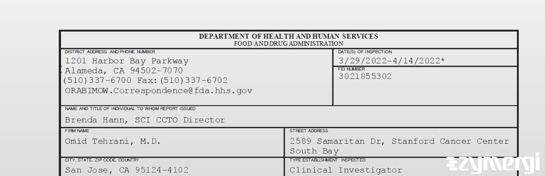 FDANews 483 Omid Tehrani, M.D. Apr 14 2022 top