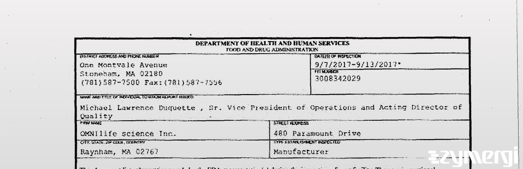 FDANews 483 OMNIlife Science, Inc. Sep 13 2017 top