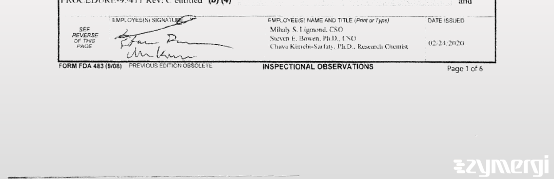 Steven E. Bowen FDA Investigator Chava Kimchi Sarfaty FDA Investigator Mihaly S. Ligmond FDA Investigator Kimchi Sarfaty, Chava FDA Investigator 