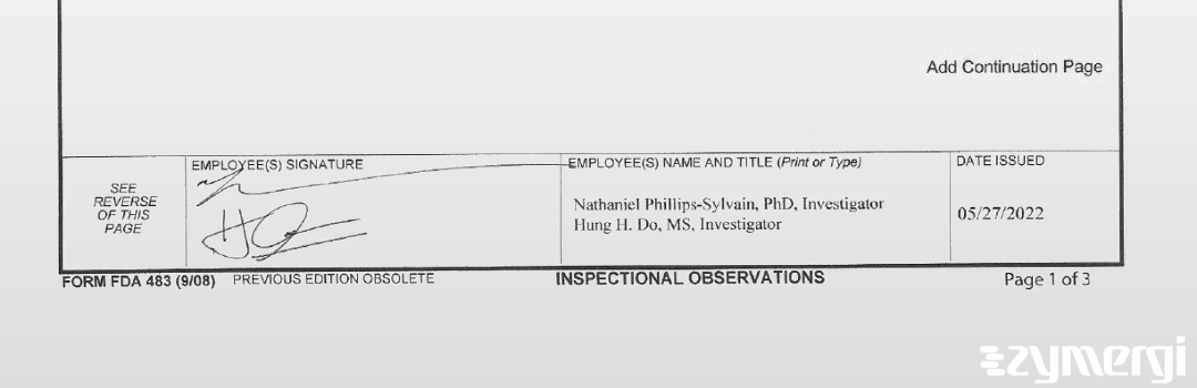 Hung H. Do FDA Investigator Nathaniel B. Phillips Sylvain FDA Investigator Phillips Sylvain, Nathaniel B FDA Investigator 