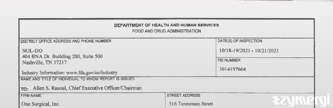 FDANews 483 One Surgical Inc. Oct 21 2021 top