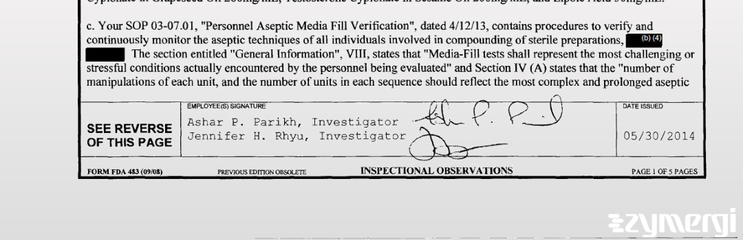 Ashar P. Parikh FDA Investigator Jennifer H. Rhyu FDA Investigator 