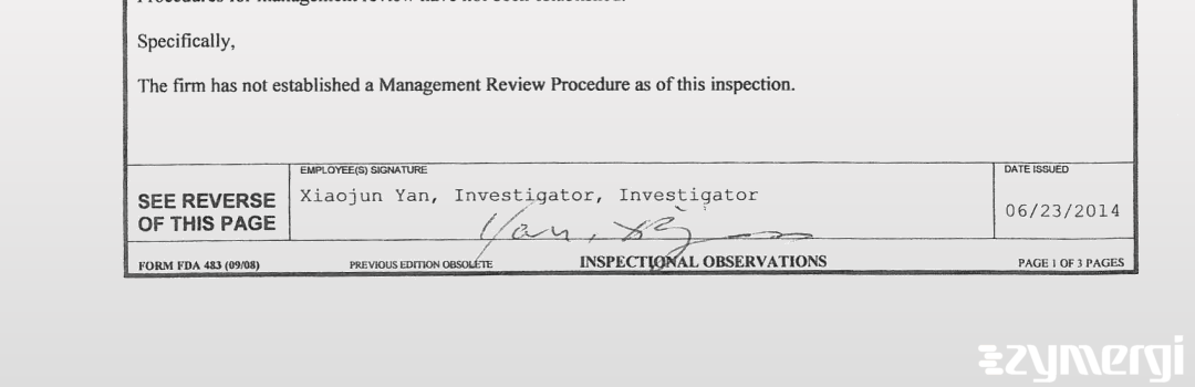 Xiaojun Yan FDA Investigator
