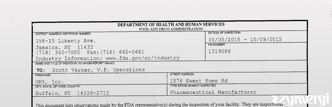 FDANews 483 ONY, Inc. Oct 9 2015 top