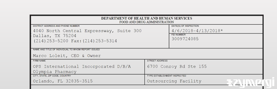 FDANews 483 OPS International Incorporated dba Olympia Pharmacy Apr 13 2018 top