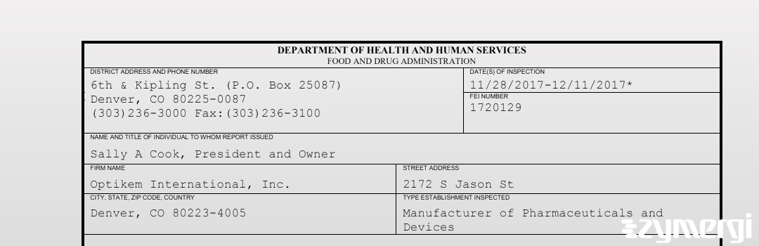 FDANews 483 Optikem International, Inc. Dec 11 2017 top