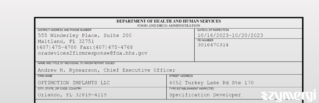 FDANews 483 OPTIMOTION IMPLANTS LLC Oct 20 2023 top