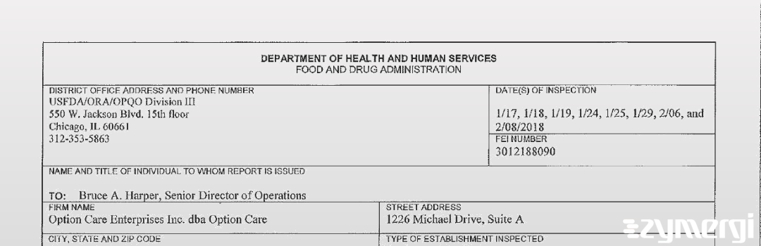 FDANews 483 Option Care Enterprises dba Option Care Feb 8 2018 top