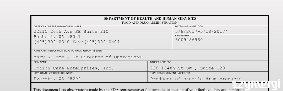 FDANews 483 Option Care Enterprises, Inc. May 18 2017 top