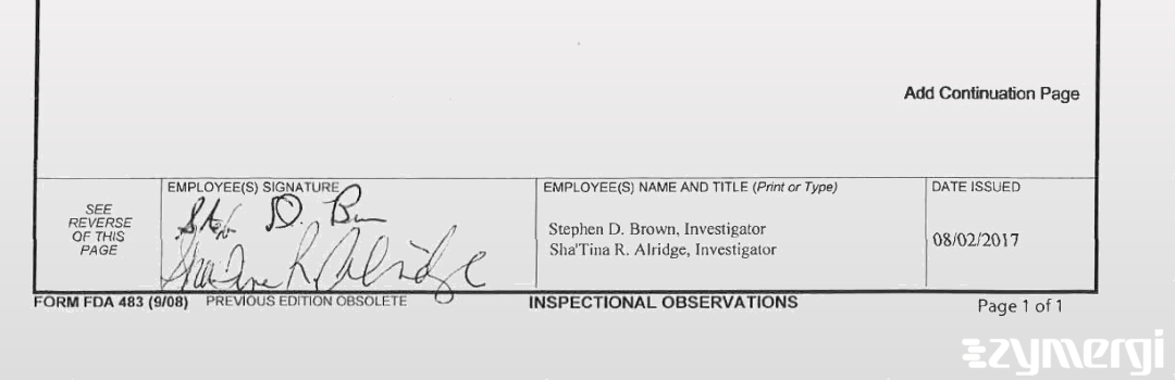 Stephen D. Brown FDA Investigator Shatina R. Alridge FDA Investigator 