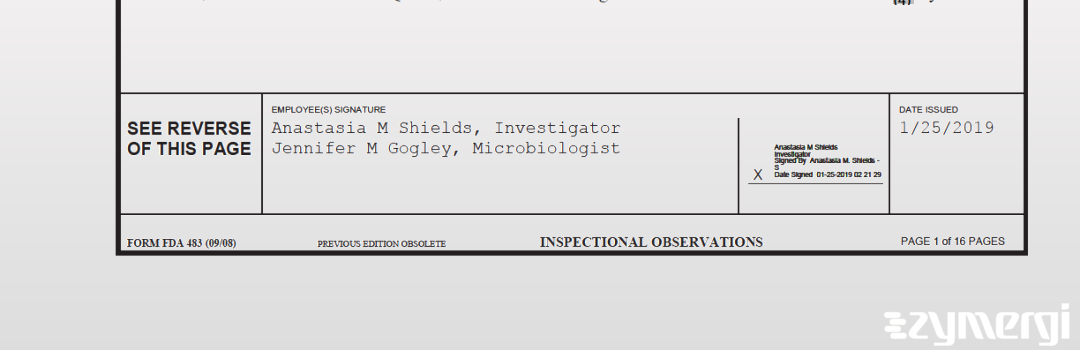 Anastasia M. Shields FDA Investigator Jennifer M. Gogley FDA Investigator 