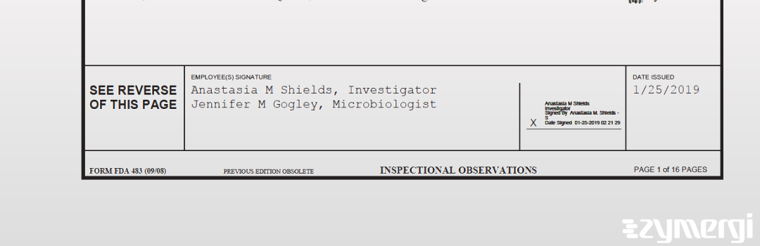Anastasia M. Shields FDA Investigator Jennifer M. Gogley FDA Investigator
