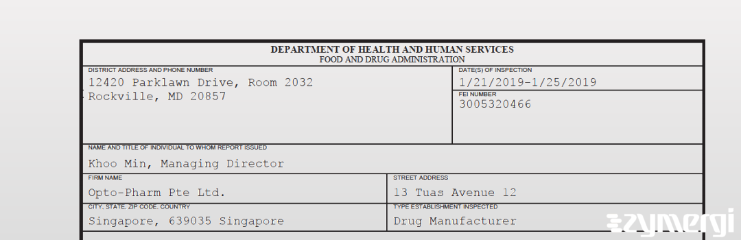 FDANews 483 Opto-Pharm Pte Ltd. Jan 25 2019 top