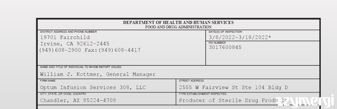 FDANews 483 Optum Infusion Services 308, LLC Mar 18 2022 top