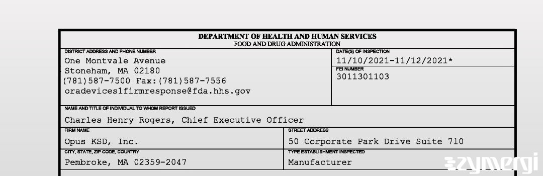 FDANews 483 Opus KSD, Inc. Nov 12 2021 top