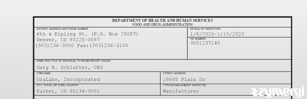 FDANews 483 OraLabs, Incorporated Jan 10 2020 top