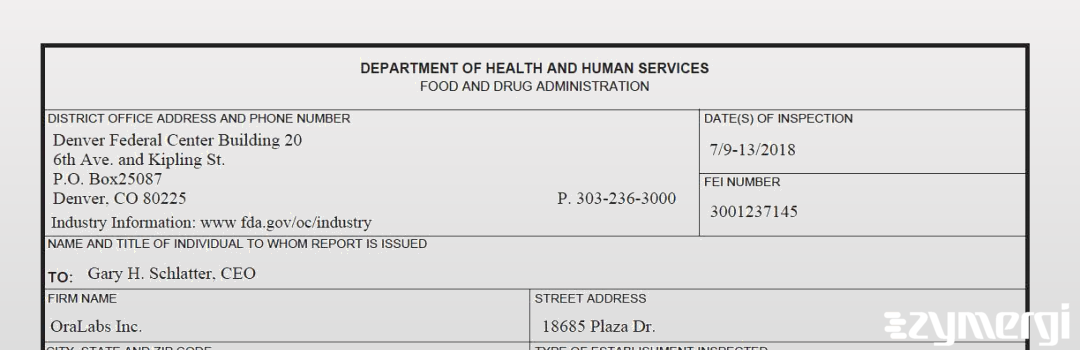 FDANews 483 OraLabs, Incorporated Jul 13 2018 top